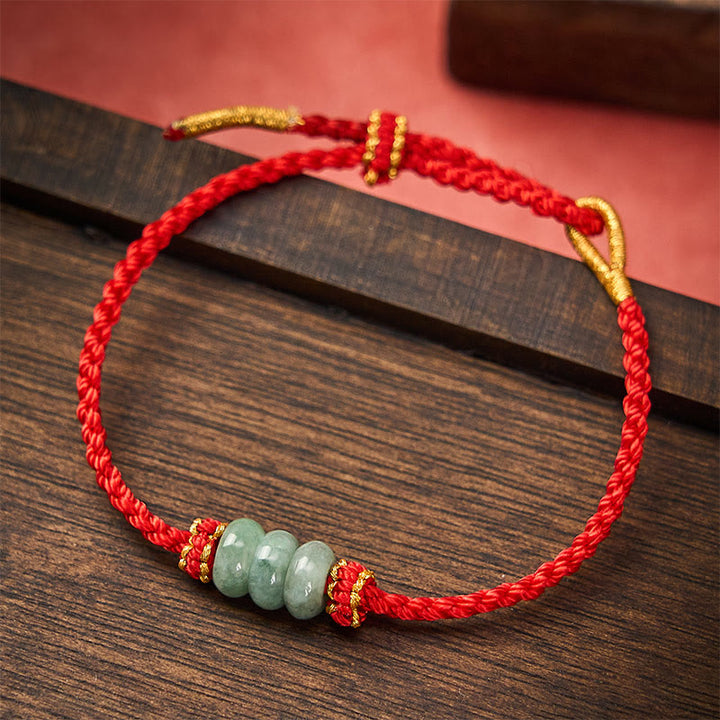 Buddha Stones Ręcznie pleciona, czerwona, sznurkowa, 3 mm, ochronna, regulowana bransoletka DIY z koralików jadeitowych - Czerwony (obwód nadgarstka 15-20 cm) - image 10