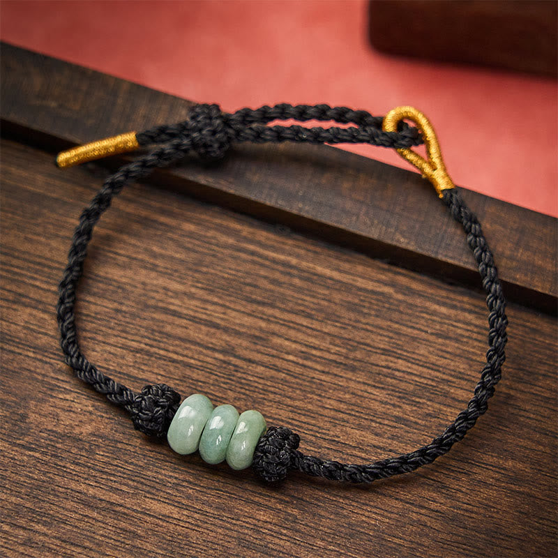 Buddha Stones Ręcznie pleciona, czerwona, sznurkowa, 3 mm, ochronna, regulowana bransoletka DIY z koralików jadeitowych - Czarny (obwód nadgarstka 15-20 cm) - image 17