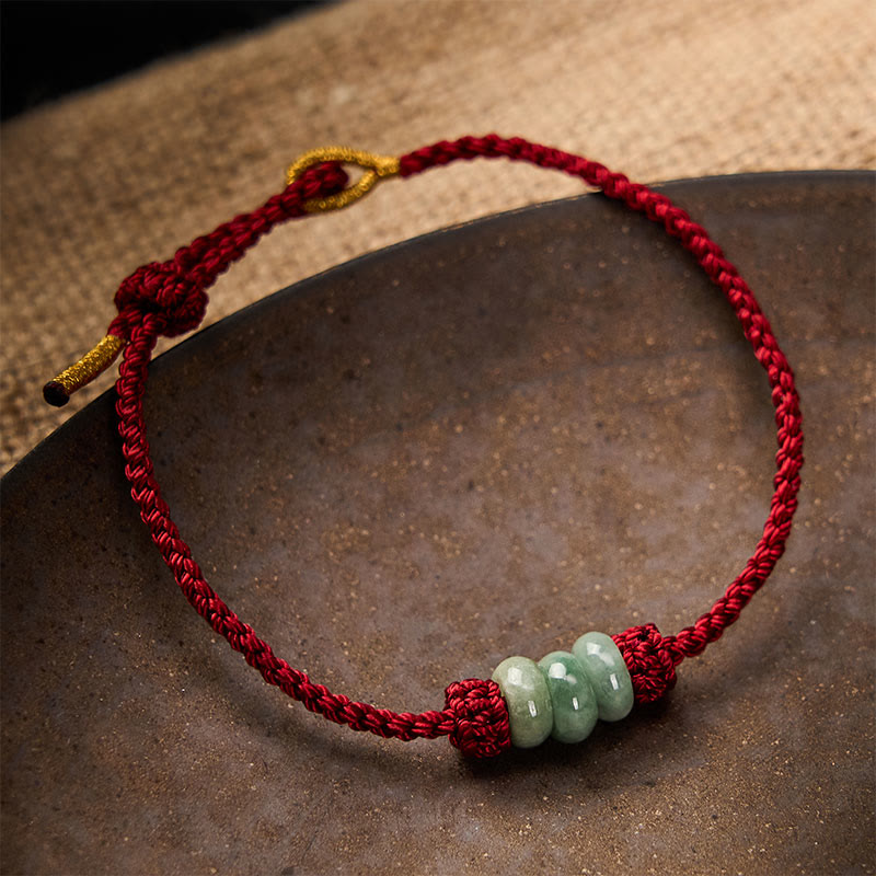 Buddha Stones Ręcznie pleciona, czerwona, sznurkowa, 3 mm, ochronna, regulowana bransoletka DIY z koralików jadeitowych - image 2