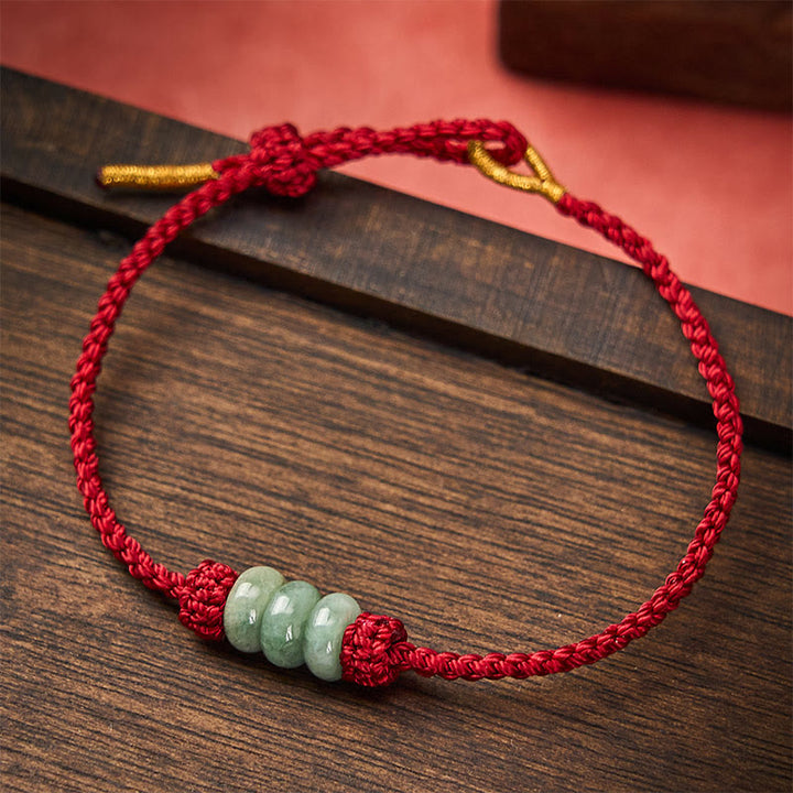 Buddha Stones Ręcznie pleciona, czerwona, sznurkowa, 3 mm, ochronna, regulowana bransoletka DIY z koralików jadeitowych - Ciemnoczerwony (obwód nadgarstka 15-20 cm) - image 0