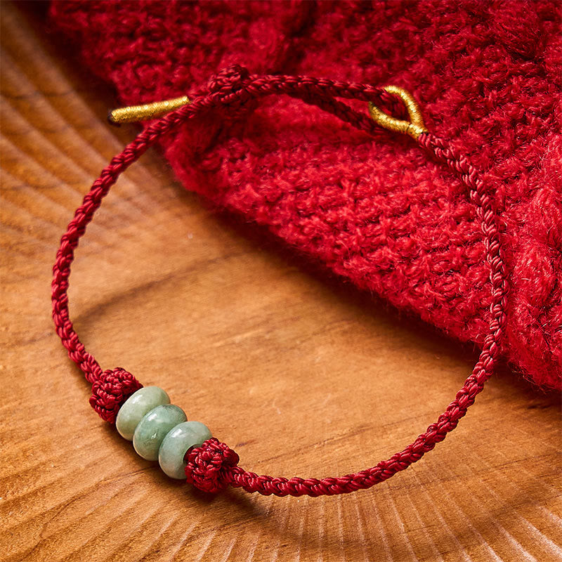 Buddha Stones Ręcznie pleciona, czerwona, sznurkowa, 3 mm, ochronna, regulowana bransoletka DIY z koralików jadeitowych - image 1