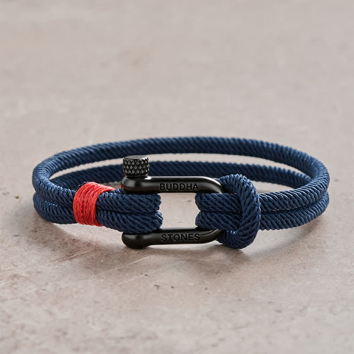 Buddha Stones Bransoletka stymulująca Shackle ze stali tytanowej - Niebieska lina, czarna klamra - Obwód nadgarstka: 7,9–8,2 cala (20–21 cm) - image 14