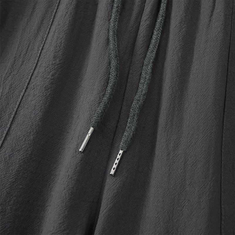 Buddha Stones Letnie, swobodne spodnie capri męskie ze ściągaczem i prostymi nogawkami, z kieszeniami - image 18
