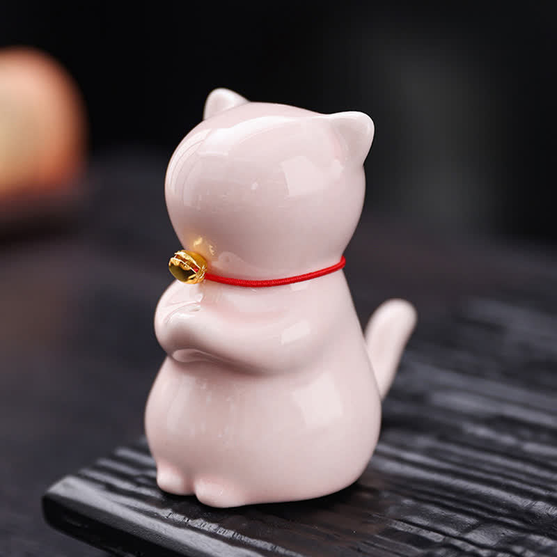 Buddha Stones Ceramiczny kadzielnik w kształcie kota Kawaii z tacką na popiół bez kadzidła - image 8