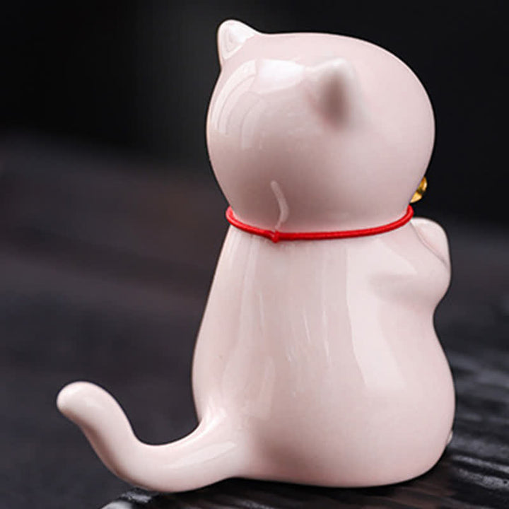 Buddha Stones Ceramiczny kadzielnik w kształcie kota Kawaii z tacką na popiół bez kadzidła - image 9