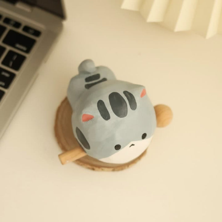 Buddha Stones Ręcznie rzeźbiona dekoracja ze zwierzątkiem z drewna lipowego - image 5
