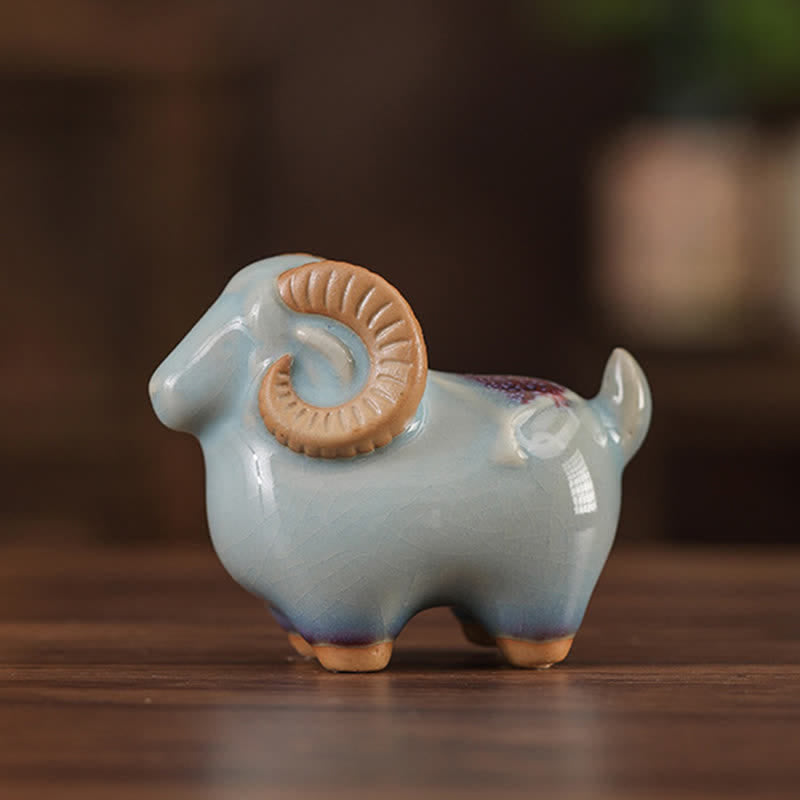 Buddha Stones Ceramiczny chiński znak zodiaku Baran Dobrobyt Uroczy wystrój zwierzęcy ze szkliwa zmieniającego się w piecu - Figurka Białego Barana - image 15