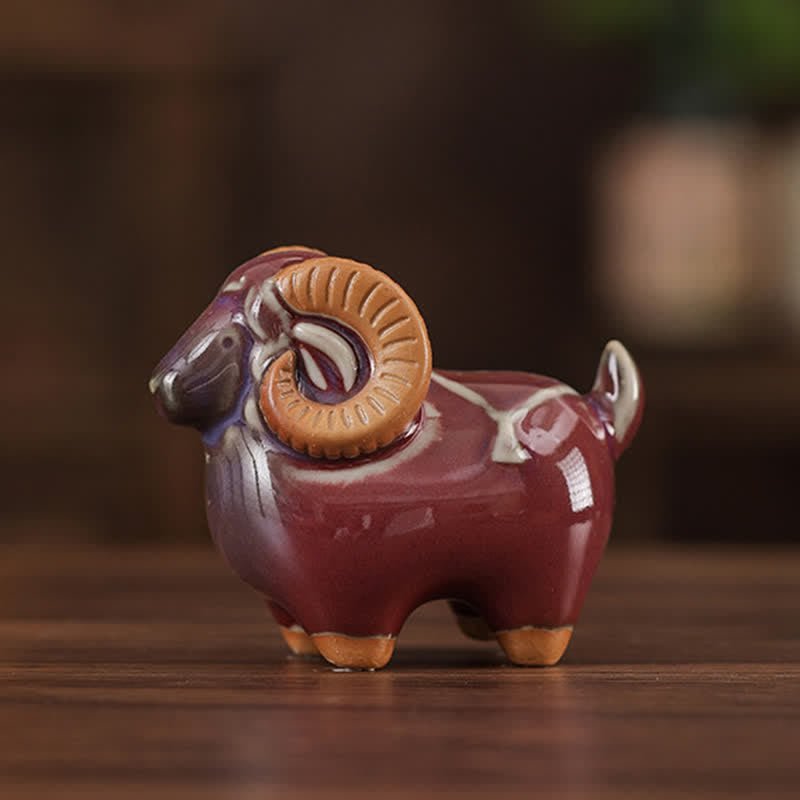 Buddha Stones Ceramiczny chiński znak zodiaku Baran Dobrobyt Uroczy wystrój zwierzęcy ze szkliwa zmieniającego się w piecu - image 1
