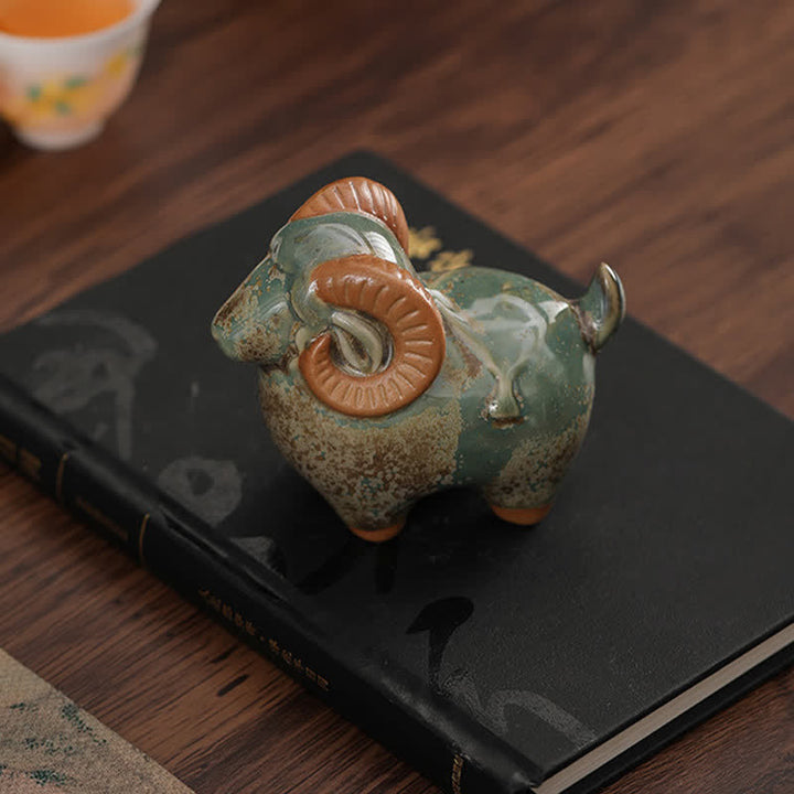 Buddha Stones Ceramiczny chiński znak zodiaku Baran Dobrobyt Uroczy wystrój zwierzęcy ze szkliwa zmieniającego się w piecu - image 4