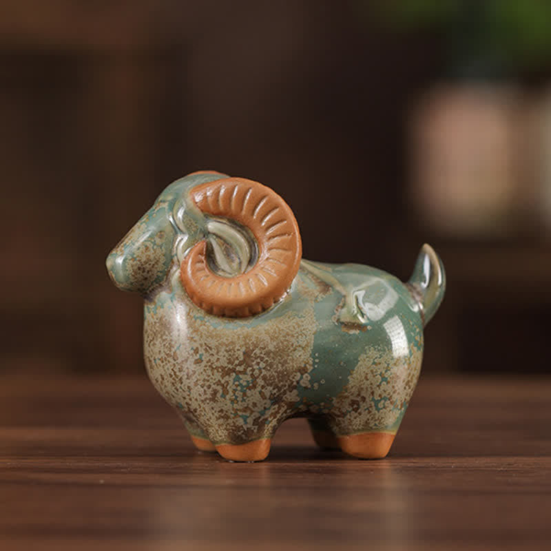 Buddha Stones Ceramiczny chiński znak zodiaku Baran Dobrobyt Uroczy wystrój zwierzęcy ze szkliwa zmieniającego się w piecu - Figurka zielonego barana w kropki - image 3