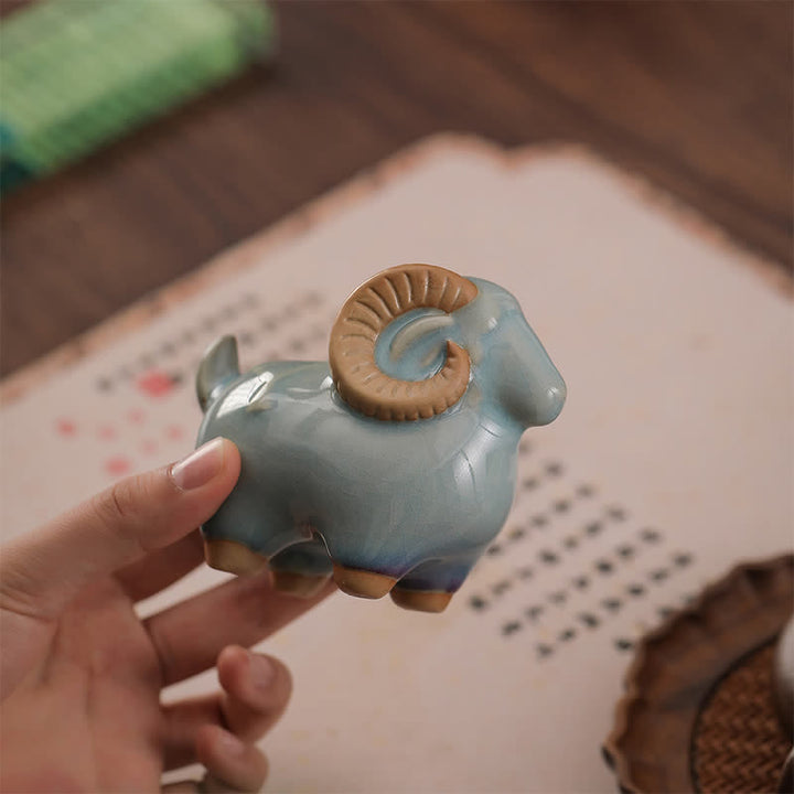 Buddha Stones Ceramiczny chiński znak zodiaku Baran Dobrobyt Uroczy wystrój zwierzęcy ze szkliwa zmieniającego się w piecu - image 17