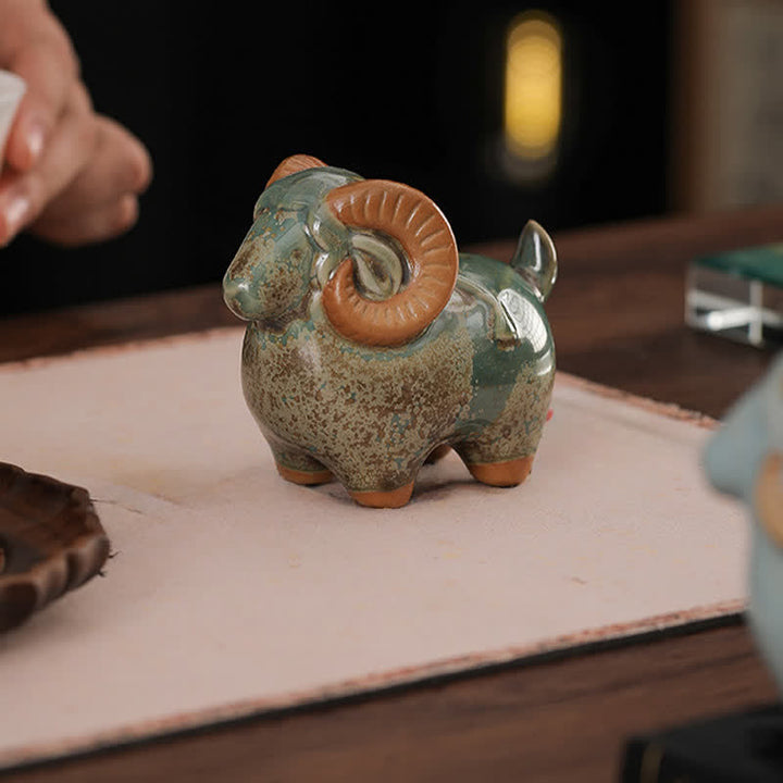 Buddha Stones Ceramiczny chiński znak zodiaku Baran Dobrobyt Uroczy wystrój zwierzęcy ze szkliwa zmieniającego się w piecu - image 9