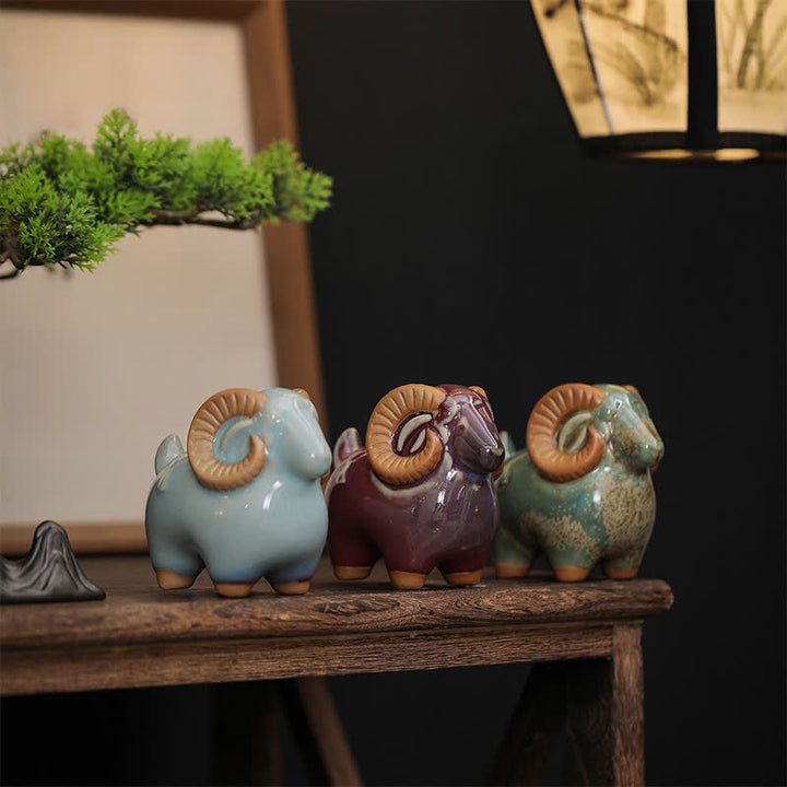 Buddha Stones Ceramiczny chiński znak zodiaku Baran Dobrobyt Uroczy wystrój zwierzęcy ze szkliwa zmieniającego się w piecu - image 2