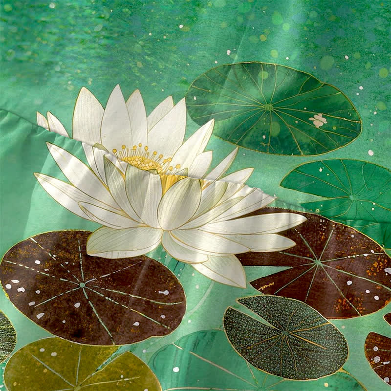 Buddha Stones Letnia, swobodna, damska sukienka midi bez rękawów z kieszeniami i wzorem Lotus Pond - image 1