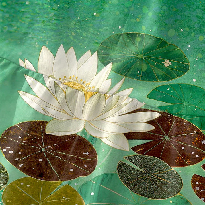 Buddha Stones Letnia, swobodna, damska sukienka midi bez rękawów z kieszeniami i wzorem Lotus Pond - image 1