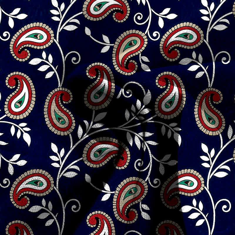 Buddha Stones Spodnie damskie z szerokimi nogawkami i elastyczną talią, wzorem paisley, z bawełny i lnu, z kieszeniami - image 3