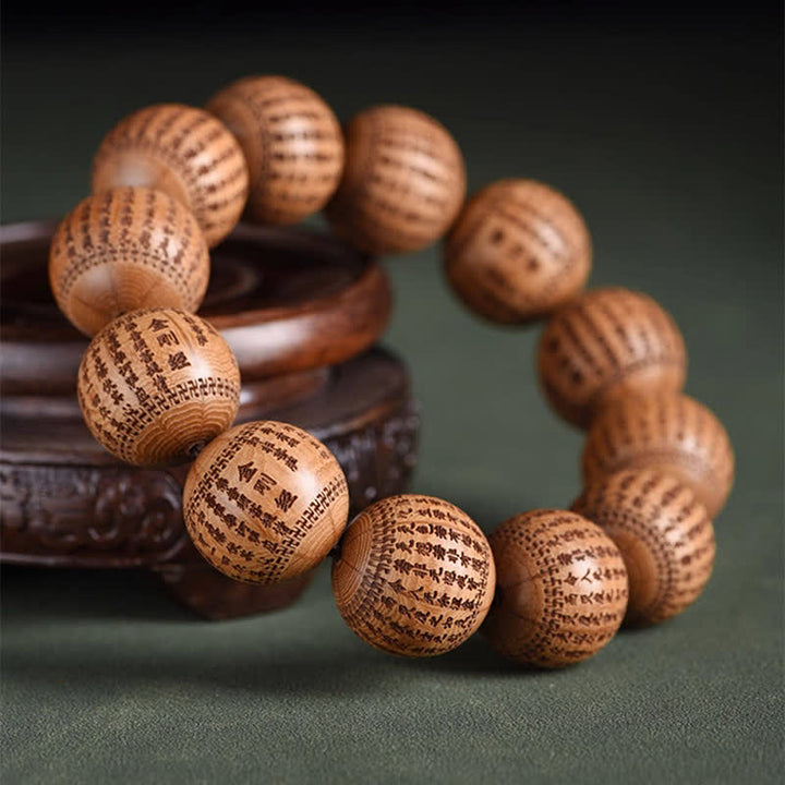 Buddha Stones Bransoletka z naturalnego drewna abelia biflora Heart Sutra Om Mani Padme Hum - image 9