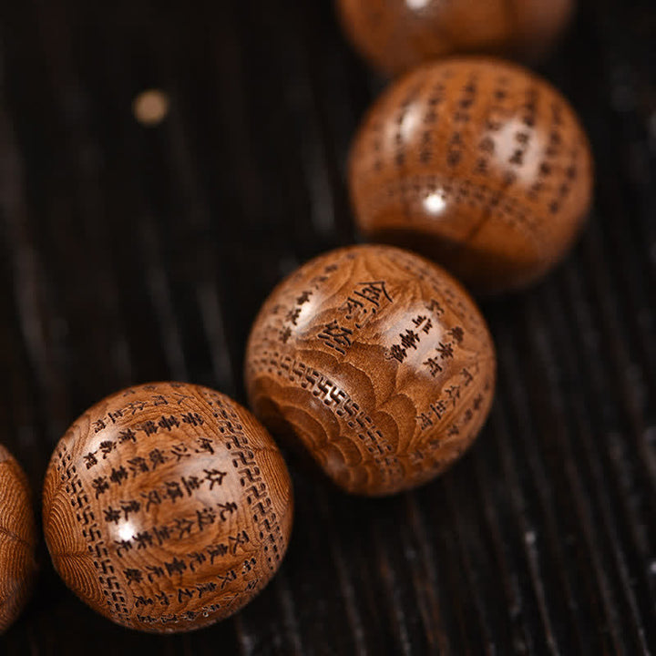 Buddha Stones Bransoletka z naturalnego drewna abelia biflora Heart Sutra Om Mani Padme Hum - image 14
