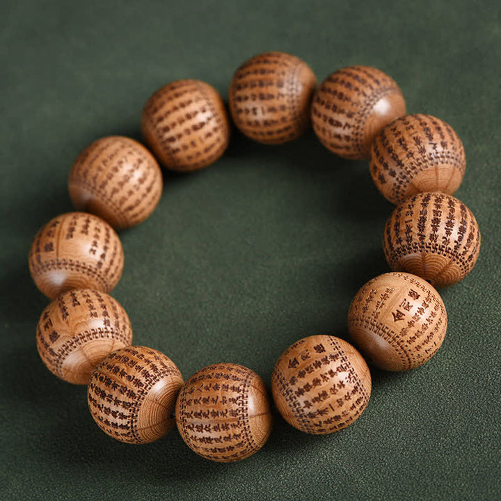 Buddha Stones Bransoletka z naturalnego drewna abelia biflora Heart Sutra Om Mani Padme Hum - Diamentowa Sutra - image 7