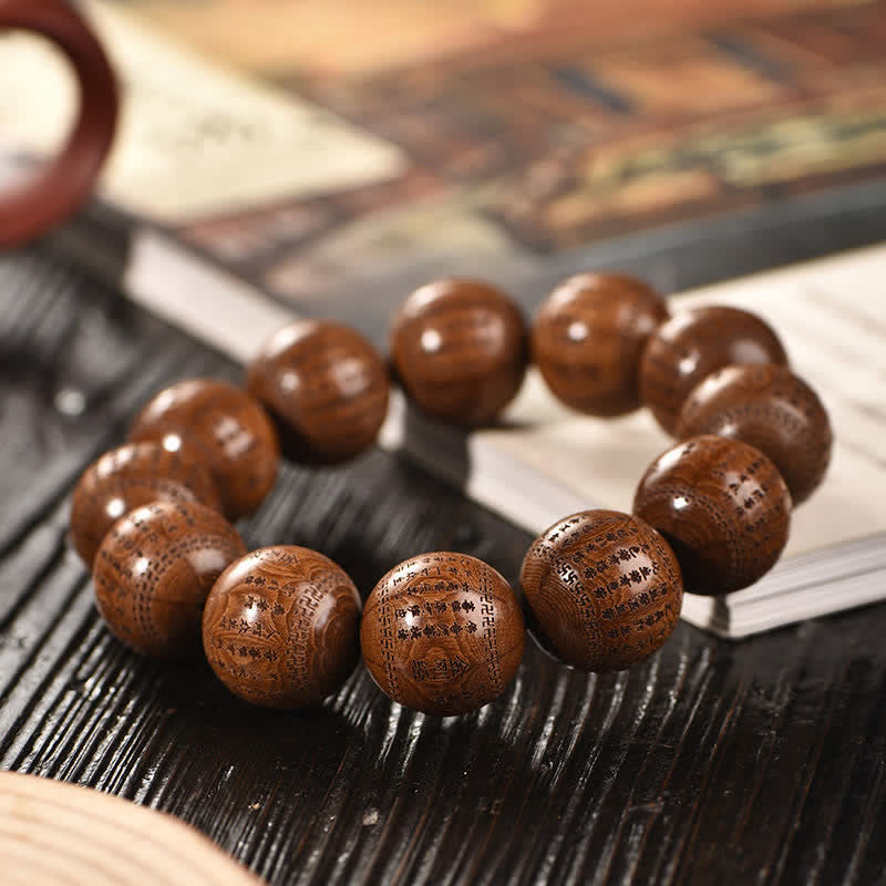 Buddha Stones Bransoletka z naturalnego drewna abelia biflora Heart Sutra Om Mani Padme Hum - image 10