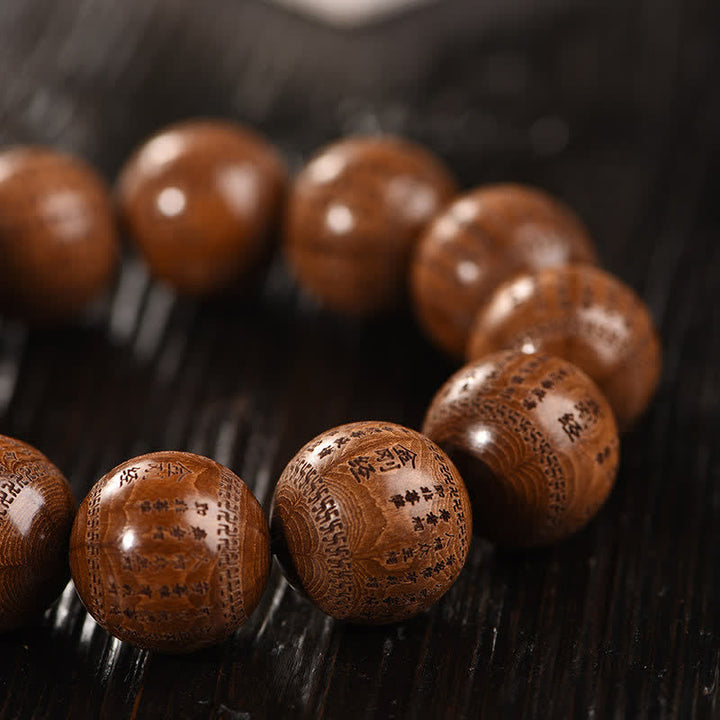 Buddha Stones Bransoletka z naturalnego drewna abelia biflora Heart Sutra Om Mani Padme Hum - image 12