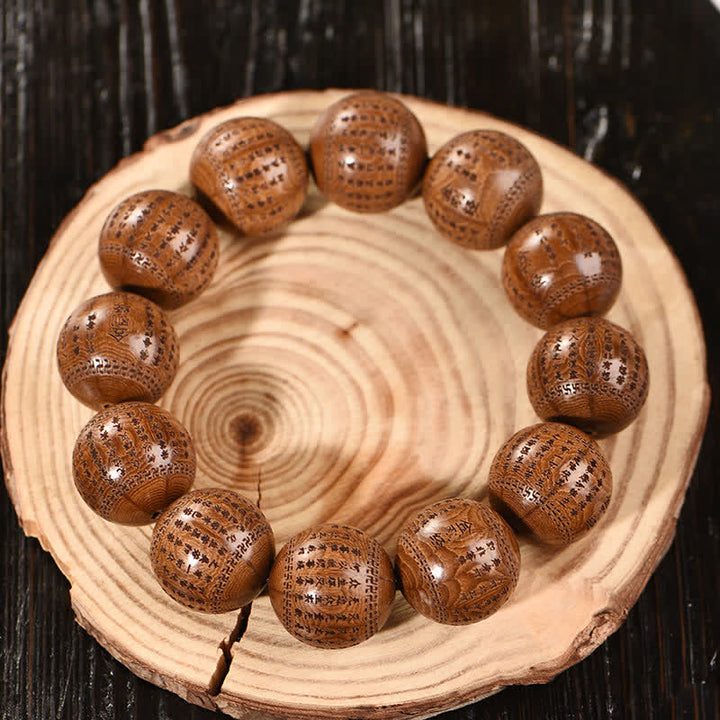 Buddha Stones Bransoletka z naturalnego drewna abelia biflora Heart Sutra Om Mani Padme Hum - image 11