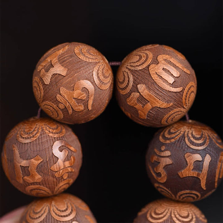 Buddha Stones Bransoletka z naturalnego drewna abelia biflora Heart Sutra Om Mani Padme Hum - image 3