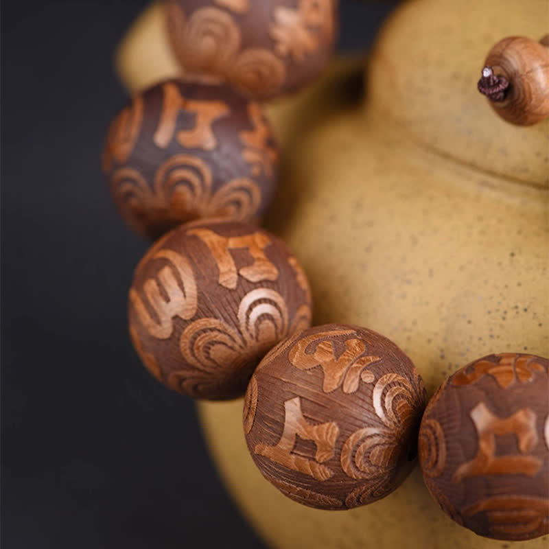 Buddha Stones Bransoletka z naturalnego drewna abelia biflora Heart Sutra Om Mani Padme Hum - image 2