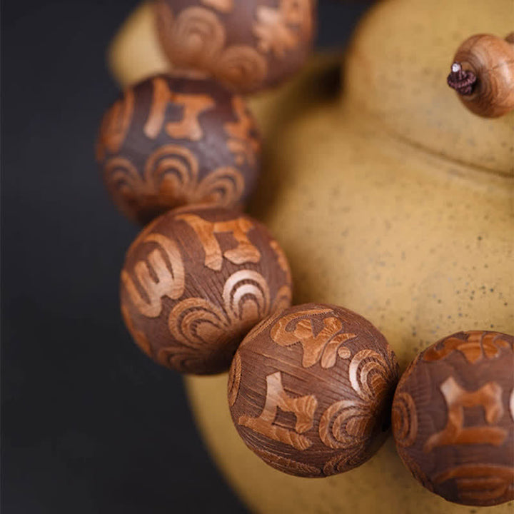 Buddha Stones Bransoletka z naturalnego drewna abelia biflora Heart Sutra Om Mani Padme Hum - image 2