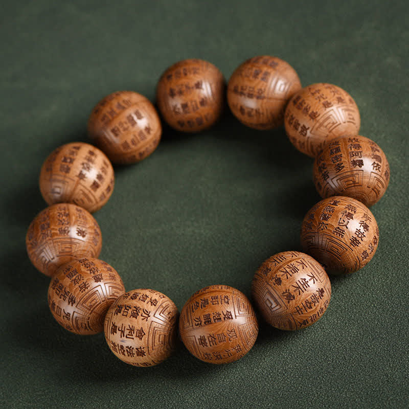 Buddha Stones Bransoletka z naturalnego drewna abelia biflora Heart Sutra Om Mani Padme Hum - Sutra Serca - image 15