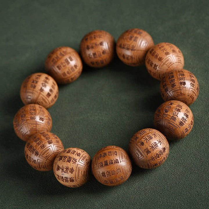 Buddha Stones Bransoletka z naturalnego drewna abelia biflora Heart Sutra Om Mani Padme Hum - Sutra Serca - image 15