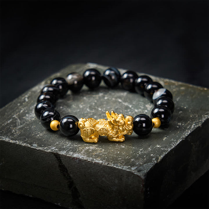 Buddha Stones Bransoletka PiXiu z brązowego agatu w paski Wealth - Brązowy agat prążkowany (uziemienie ♥ ochrona) - image 0
