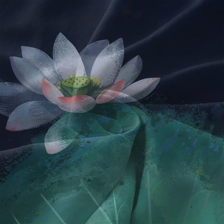 Buddha Stones Letnia, swobodna, damska sukienka midi bez rękawów z kieszeniami i wzorem Lotus Pond - image 3