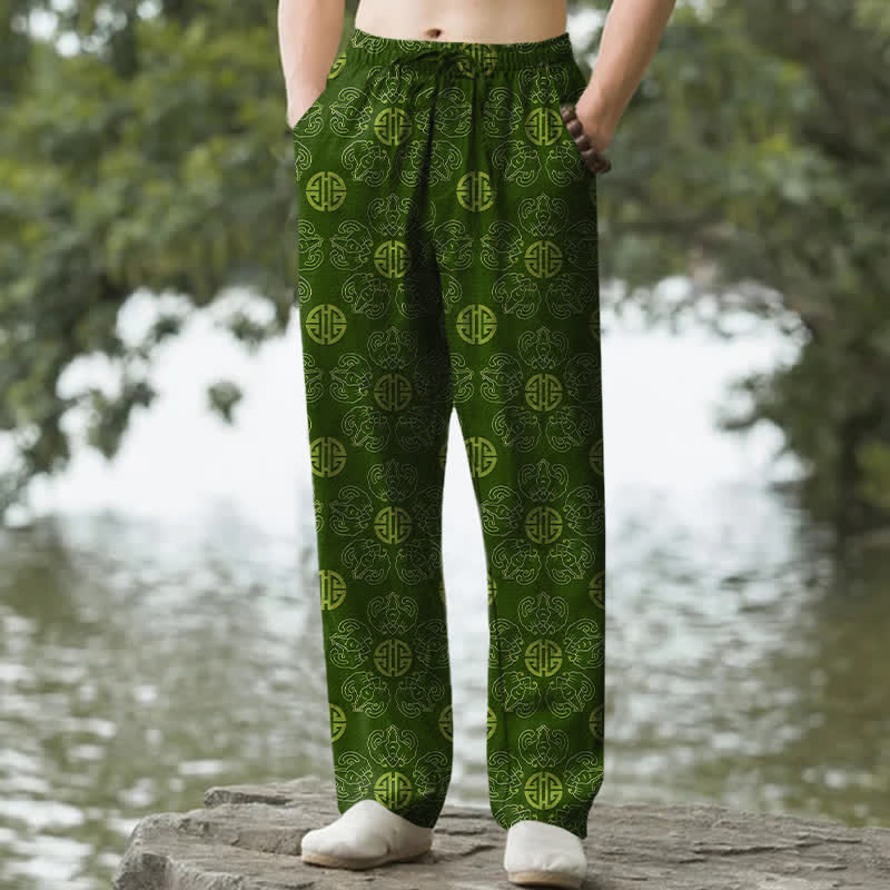 Buddha Stones Bawełniane, eleganckie, okrągłe, kwiatowe spodnie męskie ze zwężanymi nogawkami i kieszeniami - ForestGreen - US/UK/AU50, EU60 (5XL) - image 4