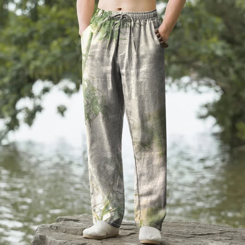 Spodnie męskie zwężane z kieszeniami, z bawełny i bambusa z motywem Buddha Stones - PaleGreen - US/UK/AU50, EU60 (5XL) - image 0