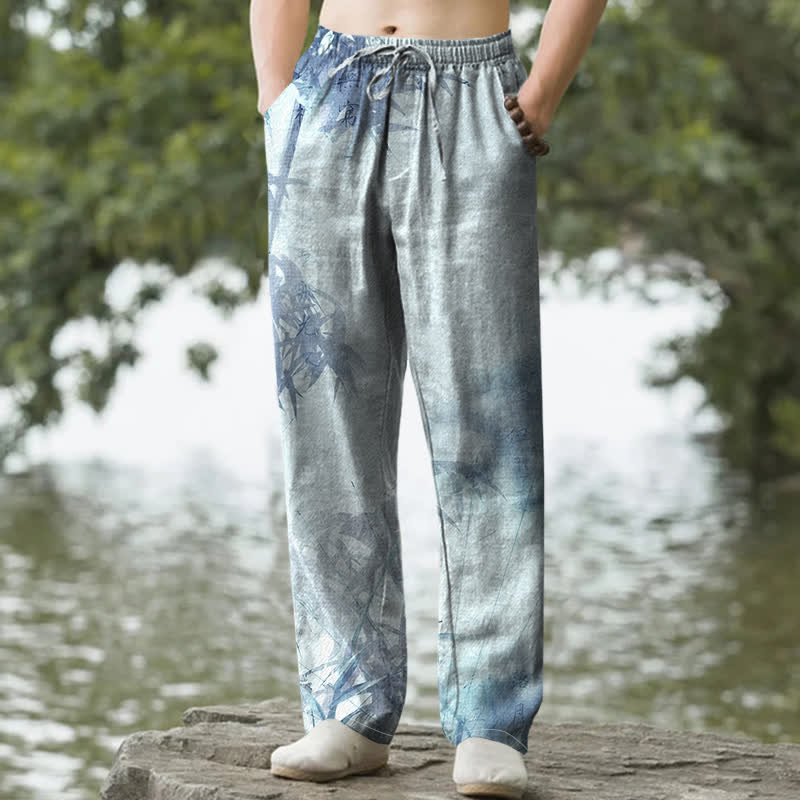 Spodnie męskie zwężane z kieszeniami, z bawełny i bambusa z motywem Buddha Stones - PowderBlue - US/UK/AU50, EU60 (5XL) - image 4