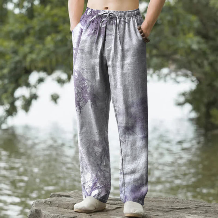 Spodnie męskie zwężane z kieszeniami, z bawełny i bambusa z motywem Buddha Stones - Lawenda - US/UK/AU50, EU60 (5XL) - image 6