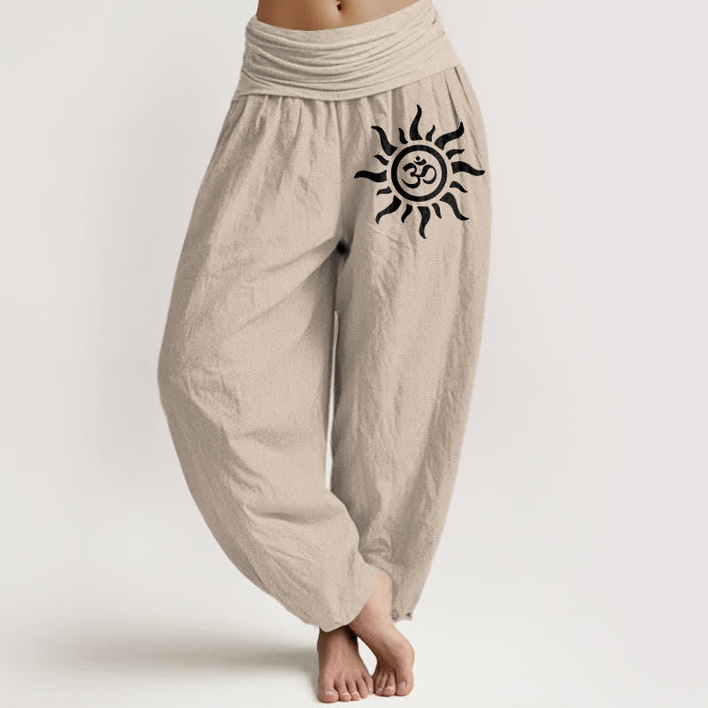 Buddha Stones Spodnie damskie harem z elastycznej talii z czystej bawełny w wzór Sun Om - Dębnik - US16, UK/AU20, EU48 (3XL) - image 11
