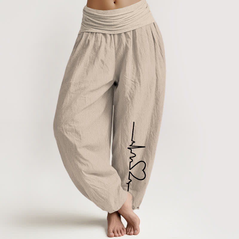 Buddha Stones Spodnie damskie haremowe z elastycznej talii z czystej bawełny w serduszko - Dębnik - US16, UK/AU20, EU48 (3XL) - image 0