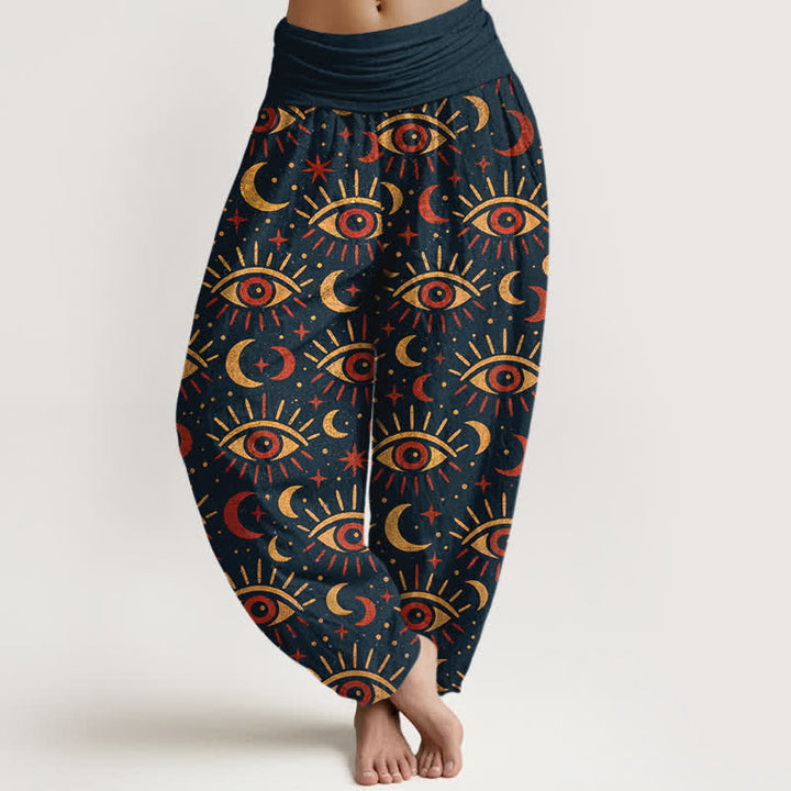 Buddha Stones Spodnie damskie typu harem z bawełny Mystic Eye Moon Pattern z elastyczną talią - MidnightBlue - US16, UK/AU20, EU48 (3XL) - image 5
