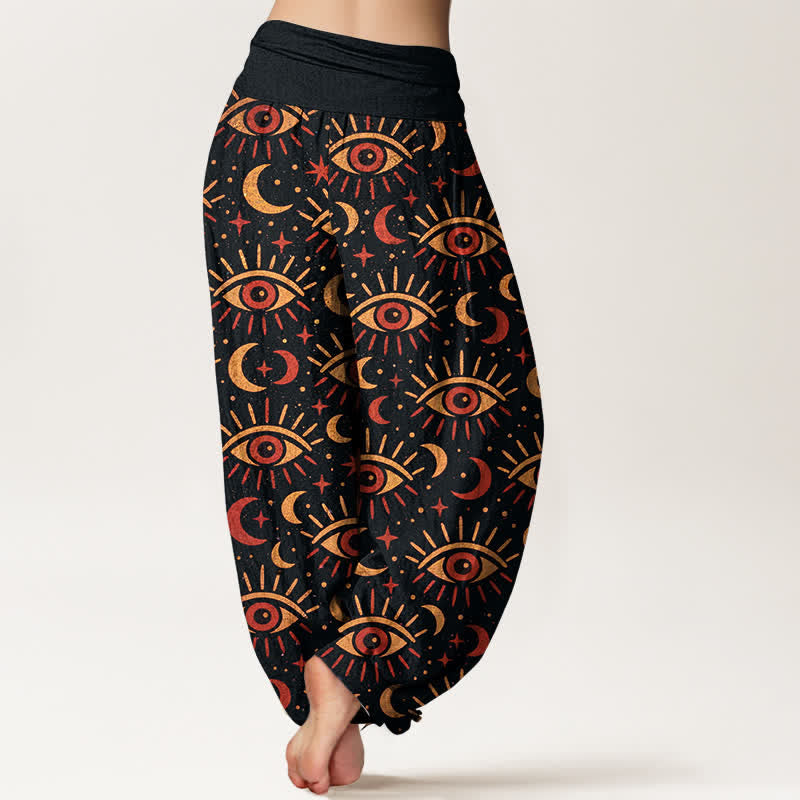 Buddha Stones Spodnie damskie typu harem z bawełny Mystic Eye Moon Pattern z elastyczną talią - image 10