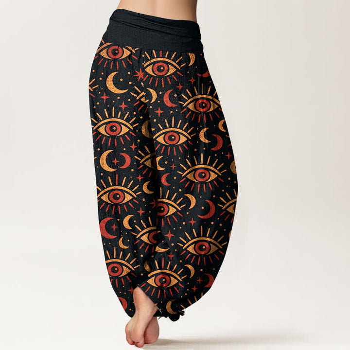 Buddha Stones Spodnie damskie typu harem z bawełny Mystic Eye Moon Pattern z elastyczną talią - image 10