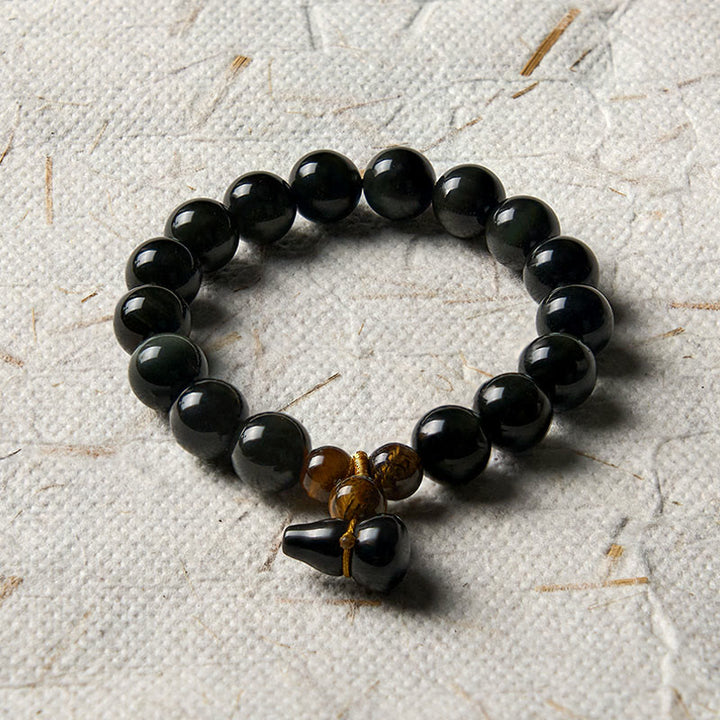 Buddha Stones Bransoletka ochronna z tęczowego obsydianu w stylu vintage z Chin - image 19