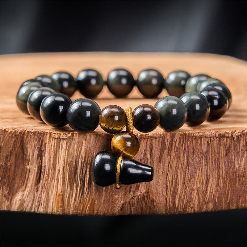 Buddha Stones Bransoletka ochronna z tęczowego obsydianu w stylu vintage z Chin - 10 mm obsydian tęczowy (zmieniający kolor pod wpływem światła) - image 10