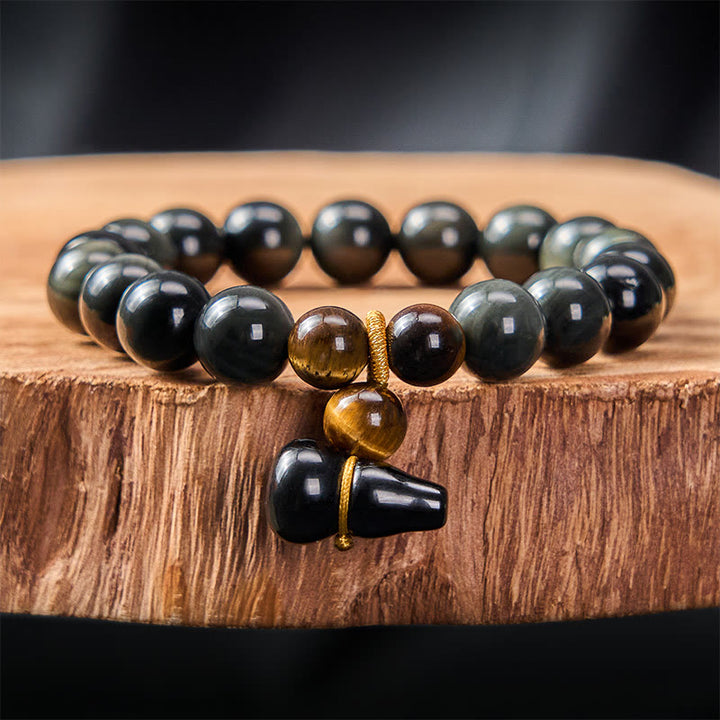 Buddha Stones Bransoletka ochronna z tęczowego obsydianu w stylu vintage z Chin - 10 mm obsydian tęczowy (zmieniający kolor pod wpływem światła) - image 10