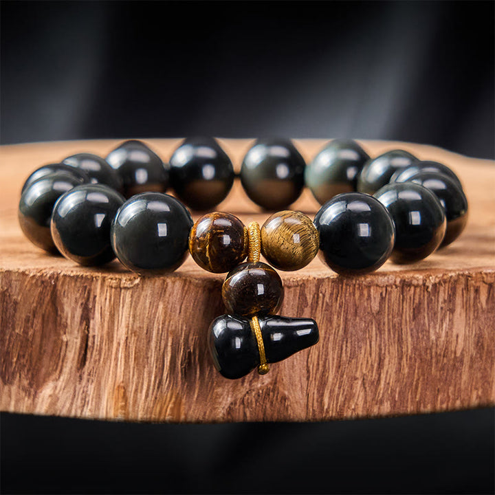 Buddha Stones Bransoletka ochronna z tęczowego obsydianu w stylu vintage z Chin - 14 mm obsydian tęczowy (zmieniający kolor pod wpływem światła) - image 22