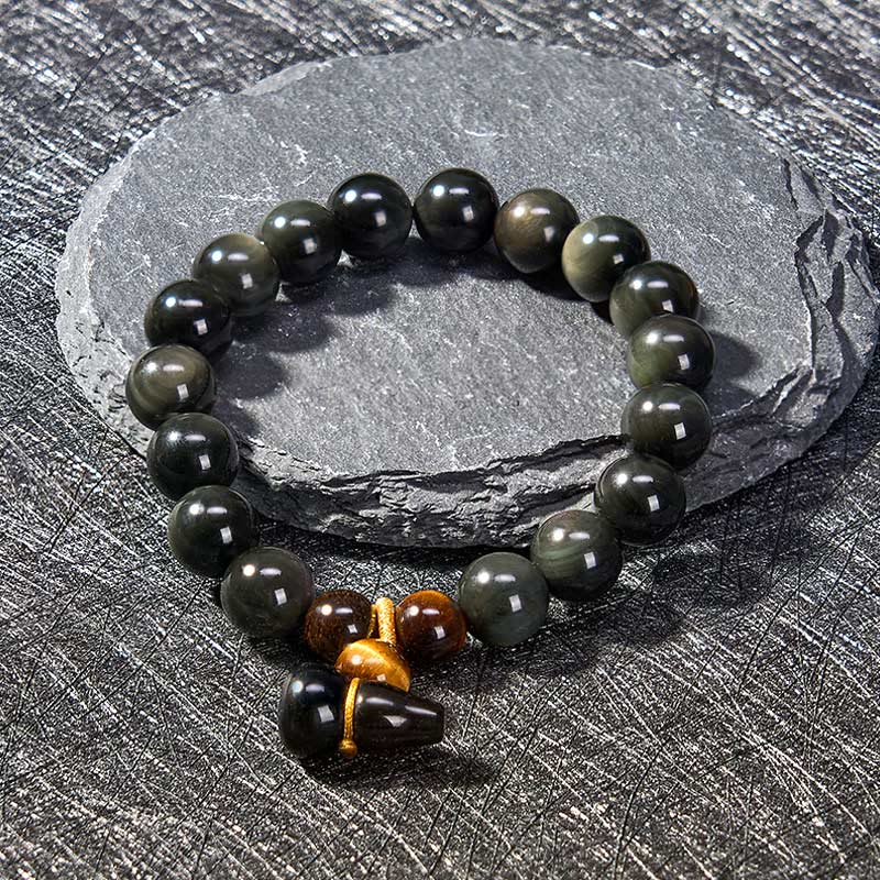 Buddha Stones Bransoletka ochronna z tęczowego obsydianu w stylu vintage z Chin - image 12