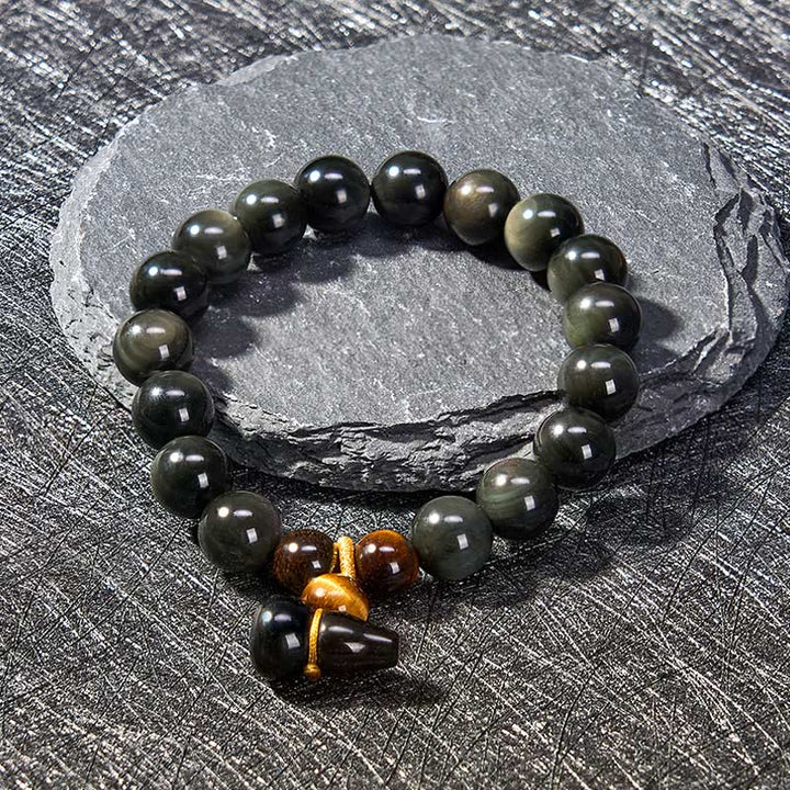 Buddha Stones Bransoletka ochronna z tęczowego obsydianu w stylu vintage z Chin - image 12