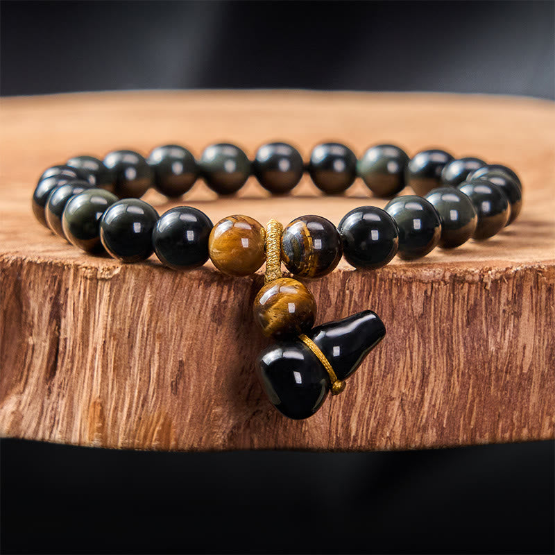 Buddha Stones Bransoletka ochronna z tęczowego obsydianu w stylu vintage z Chin - 8mm obsydian tęczowy (zmienia kolor pod wpływem światła) - image 1