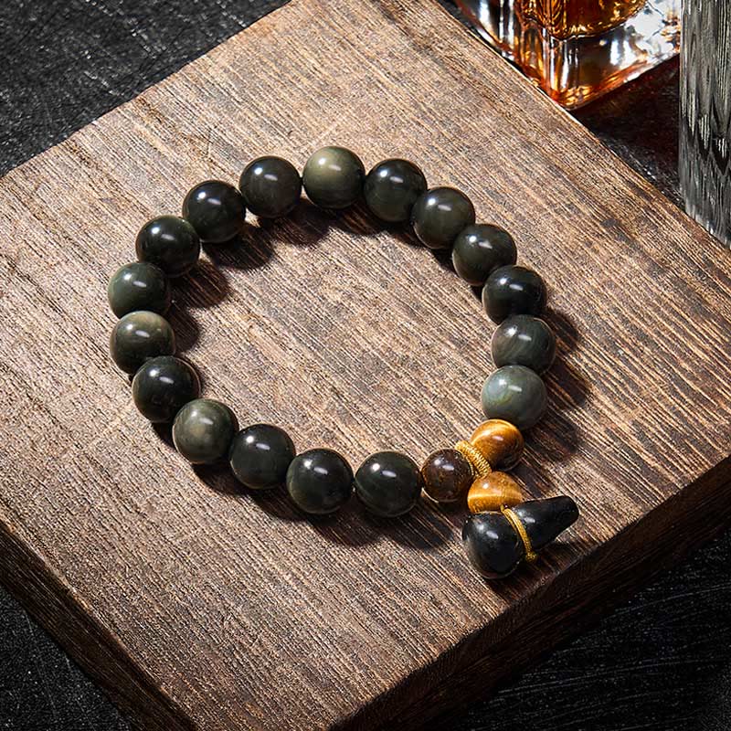 Buddha Stones Bransoletka ochronna z tęczowego obsydianu w stylu vintage z Chin - image 14